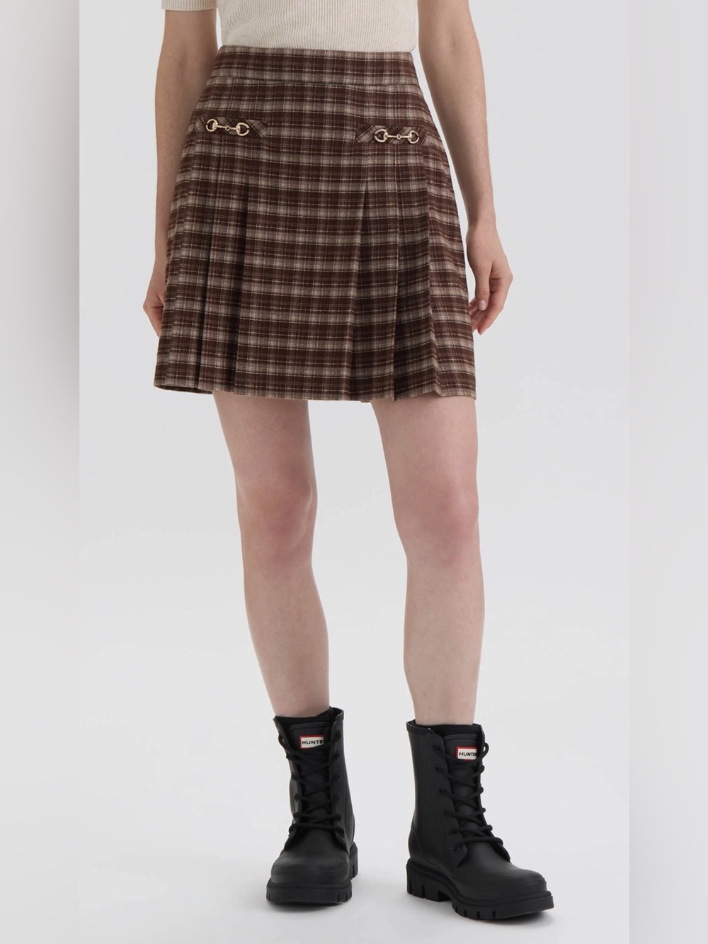 Hunter Plaid Pleated Horsebit Miniskirt